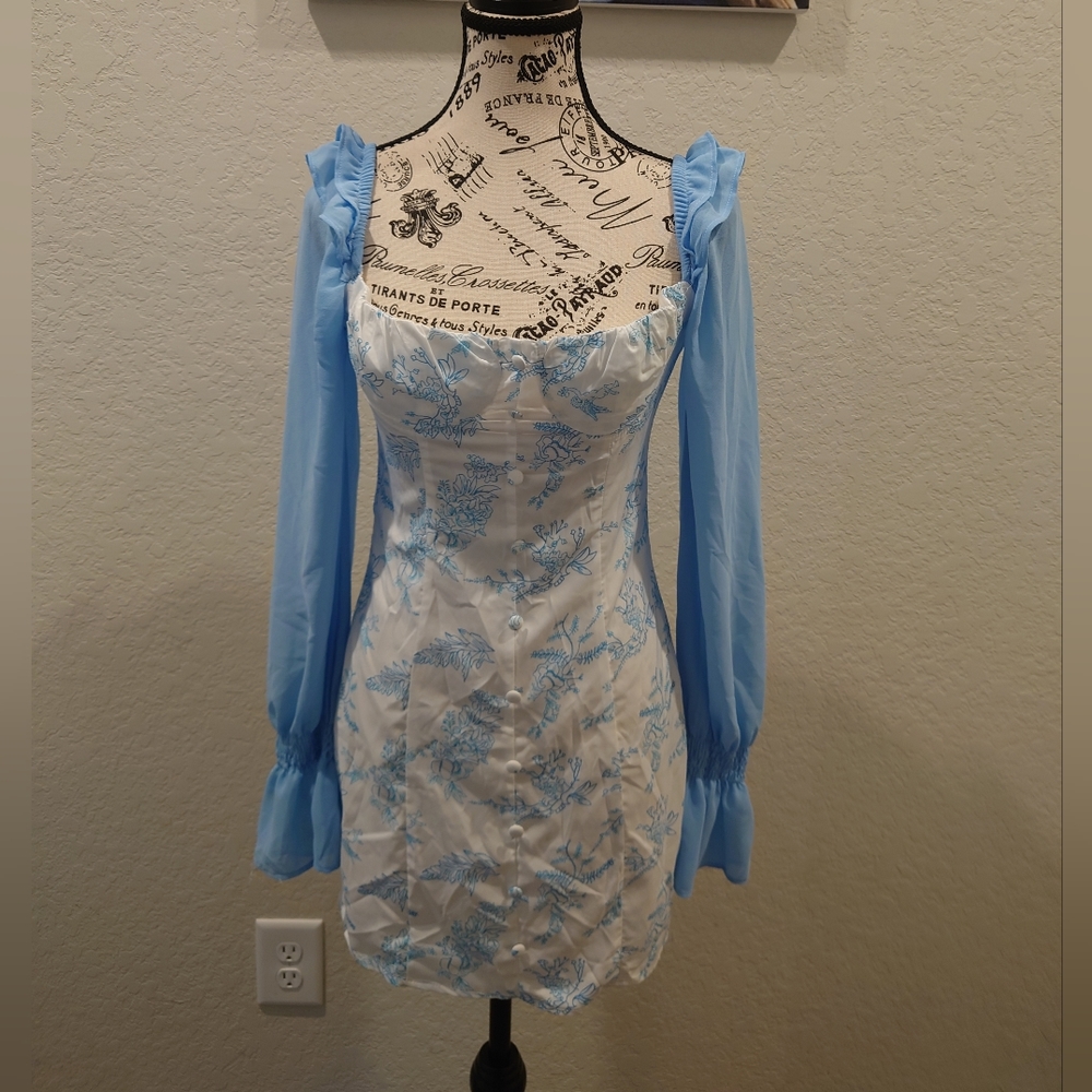 Cider Size S Cottage Core dress corset style with buttons and pastel blue sleeve